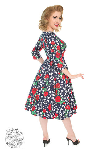 Výnimočný darček od Dedoles Retro pin up šaty s rukávom Biele a červené kvety